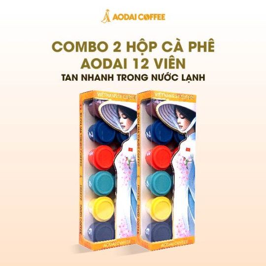 2 Hộp 12 Viên Cafe Hòa Tan Sấy Thăng Hoa Nguyên Chất AODAI COFFEE Từ Hạt Cafe Robusta 6 Cấp Độ vị